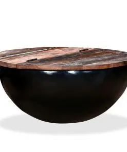 vidaXL Coffee Table Solid Reclaimed Wood Black Bowl Shape