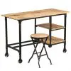 vidaXL Desk with Folding Stool Solid Mango Wood 115x50x76 cm