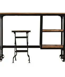 vidaXL Desk with Folding Stool Solid Mango Wood 115x50x76 cm