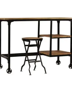 vidaXL Desk with Folding Stool Solid Mango Wood 115x50x76 cm