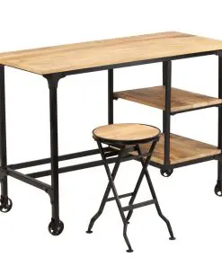 vidaXL Desk with Folding Stool Solid Mango Wood 115x50x76 cm