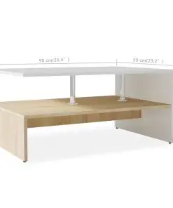 vidaXL Coffee Table Chipboard 90x59x42 cm Oak and White