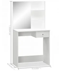 vidaXL Dressing Table Chipboard 75x40x141 cm White