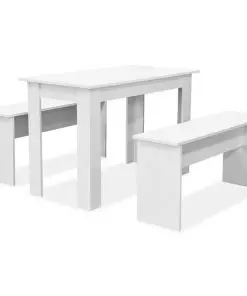vidaXL Dining Table and Benches 3 Pieces Chipboard White