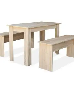 vidaXL Dining Table and Benches 3 Pieces Chipboard Oak