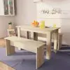 vidaXL Dining Table and Benches 3 Pieces Chipboard Oak