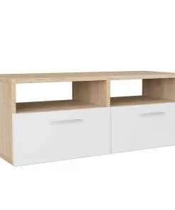 vidaXL TV Cabinet Chipboard 95x35x36 cm Oak and White