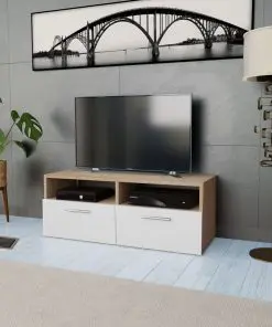 vidaXL TV Cabinet Chipboard 95x35x36 cm Oak and White