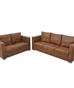 vidaXL Sofa Set 2 Pieces Artificial Suede Leather