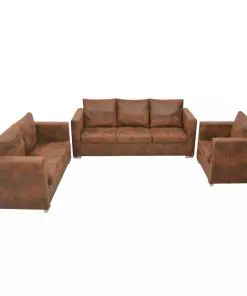 vidaXL Sofa Set 3 Pieces Artificial Suede Leather