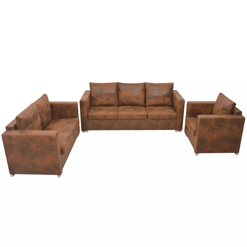 vidaXL Sofa Set 3 Pieces Artificial Suede Leather