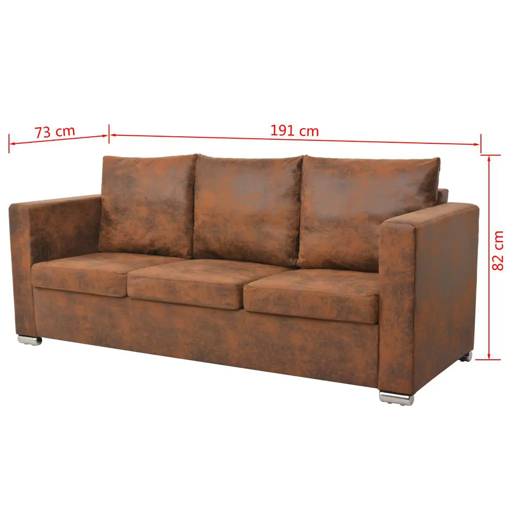 vidaXL Sofa Set 3 Pieces Artificial Suede Leather