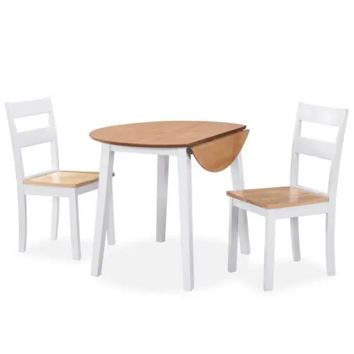 vidaXL Dining Set 3 Pieces MDF and Rubberwood White