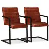 vidaXL Dining Chairs 2 pcs Brown Real Leather