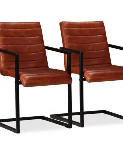 vidaXL Dining Chairs 2 pcs Brown Real Leather