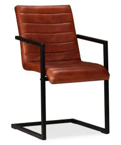 vidaXL Dining Chairs 2 pcs Brown Real Leather