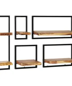 vidaXL Wall Shelf Set 5 Pieces Solid Acacia Wood and Steel