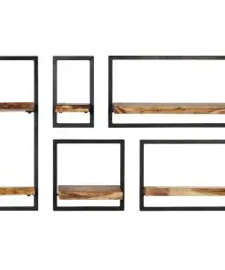 vidaXL Wall Shelf Set 5 Pieces Solid Acacia Wood and Steel
