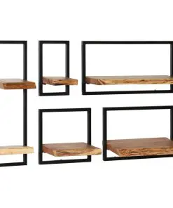 vidaXL Wall Shelf Set 5 Pieces Solid Acacia Wood and Steel
