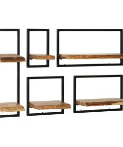 vidaXL Wall Shelf Set 5 Pieces Solid Acacia Wood and Steel