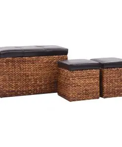 vidaXL Bench with 2 Ottomans Seagrass Brown and Black