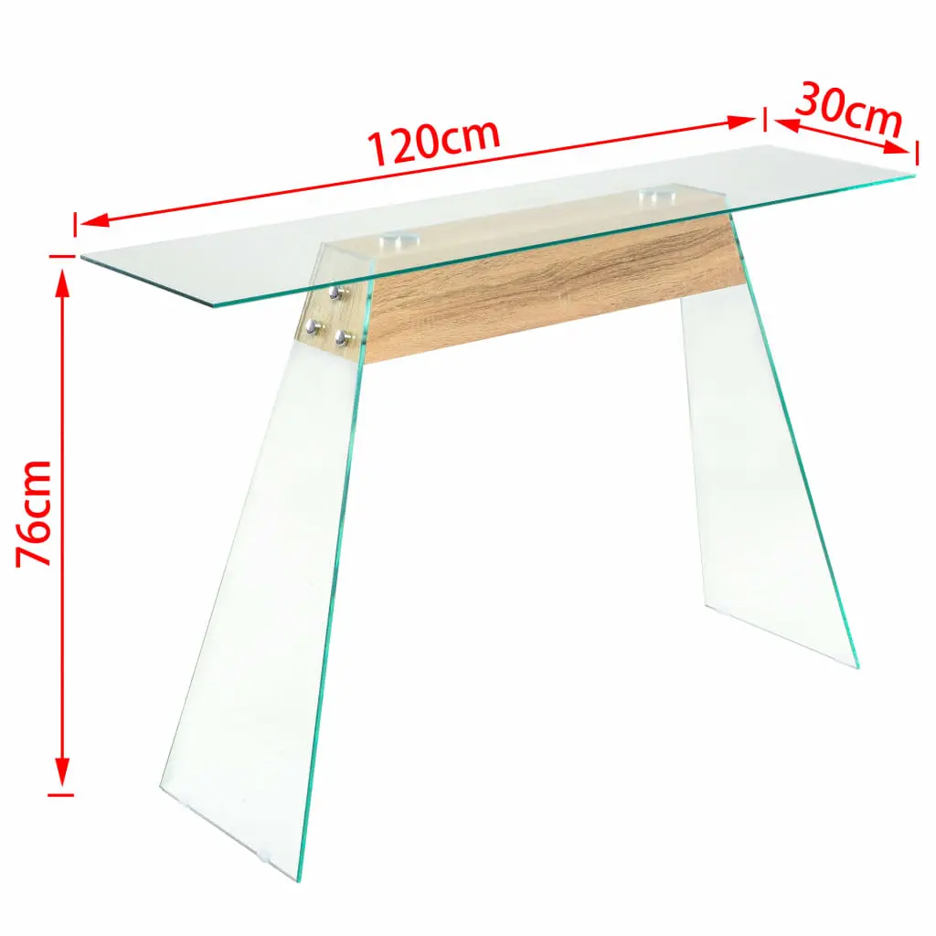 vidaXL Console Table MDF and Glass 120x30x76 cm Oak Colour