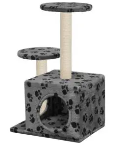 vidaXL Cat Tree with Sisal Scratching Posts 60 cm Grey Paw Prints