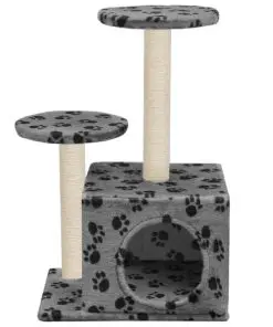 vidaXL Cat Tree with Sisal Scratching Posts 60 cm Grey Paw Prints