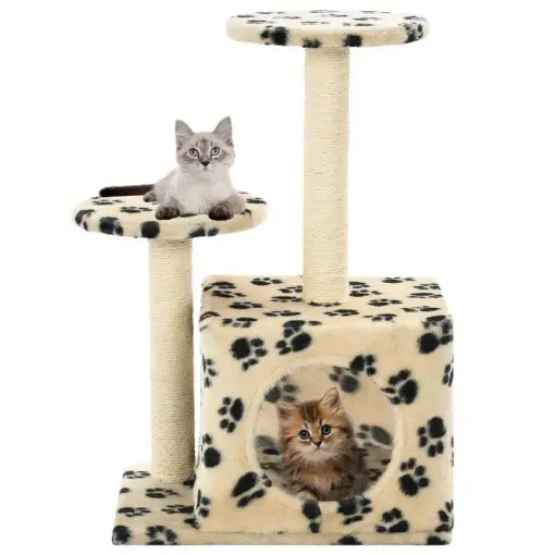 vidaXL Cat Tree with Sisal Scratching Posts 60 cm Beige Paw Prints