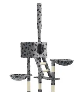 vidaXL Cat Tree with Sisal Scratching Posts 230-260 cm Grey Paw Prints
