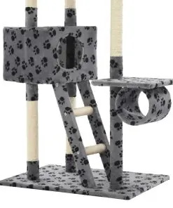 vidaXL Cat Tree with Sisal Scratching Posts 230-260 cm Grey Paw Prints