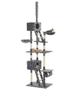 vidaXL Cat Tree with Sisal Scratching Posts 230-260 cm Grey Paw Prints