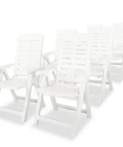 vidaXL Reclining Garden Chairs 6 pcs Plastic White