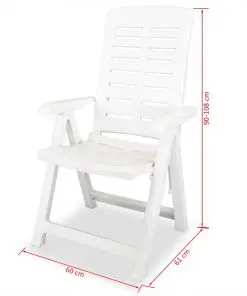 vidaXL Reclining Garden Chairs 6 pcs Plastic White