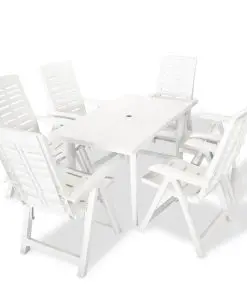 vidaXL 7 Piece Outdoor Dining Set Plastic White