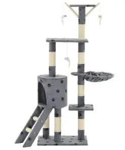 vidaXL Cat Tree with Sisal Scratching Posts 138 cm Grey Paw Prints