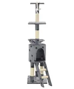vidaXL Cat Tree with Sisal Scratching Posts 138 cm Grey Paw Prints