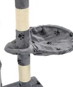 vidaXL Cat Tree with Sisal Scratching Posts 138 cm Grey Paw Prints
