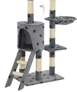 vidaXL Cat Tree with Sisal Scratching Posts 138 cm Grey Paw Prints