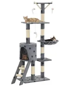 vidaXL Cat Tree with Sisal Scratching Posts 138 cm Grey Paw Prints