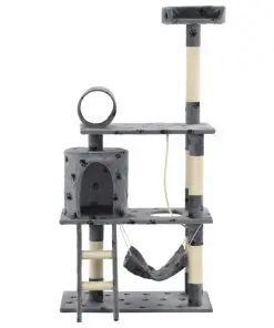 vidaXL Cat Tree with Sisal Scratching Posts 140 cm Grey Paw Prints