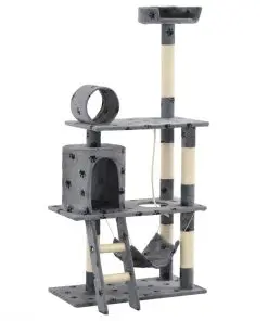 vidaXL Cat Tree with Sisal Scratching Posts 140 cm Grey Paw Prints