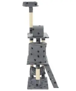 vidaXL Cat Tree with Sisal Scratching Posts 140 cm Grey Paw Prints