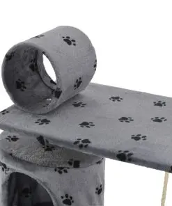 vidaXL Cat Tree with Sisal Scratching Posts 140 cm Grey Paw Prints