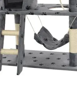 vidaXL Cat Tree with Sisal Scratching Posts 140 cm Grey Paw Prints