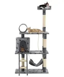 vidaXL Cat Tree with Sisal Scratching Posts 140 cm Grey Paw Prints
