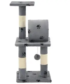 vidaXL Cat Tree with Sisal Scratching Poasts 65 cm Grey Paw Prints