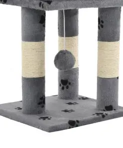 vidaXL Cat Tree with Sisal Scratching Poasts 65 cm Grey Paw Prints