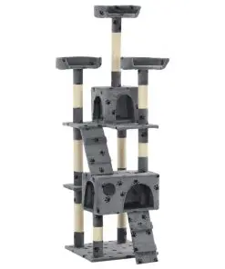 vidaXL Cat Tree with Sisal Scratching Posts 170 cm Paw Prints Grey