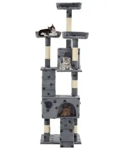 vidaXL Cat Tree with Sisal Scratching Posts 170 cm Paw Prints Grey